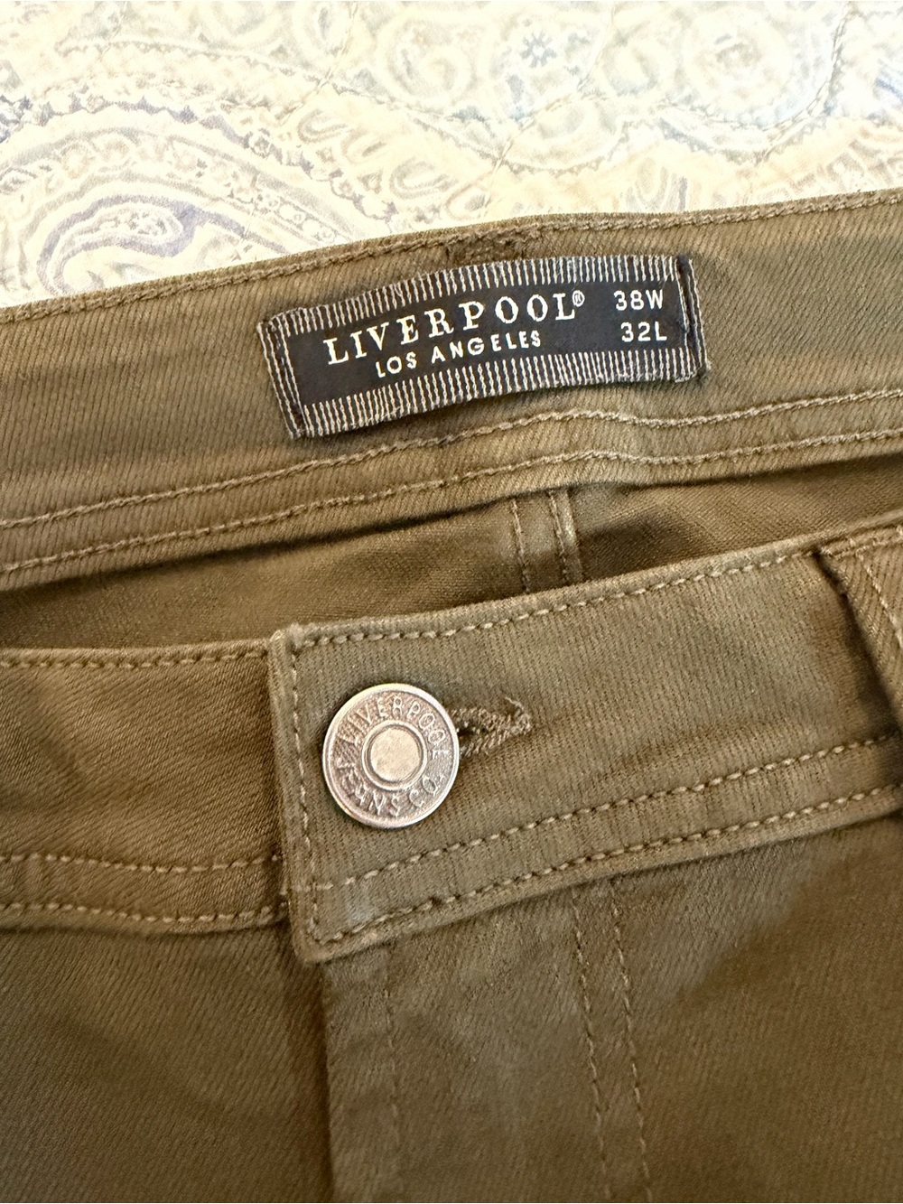 Liverpool Los Angeles Regent Relaxed Straight Olive Pants 38x32 - Picture 3 of 9